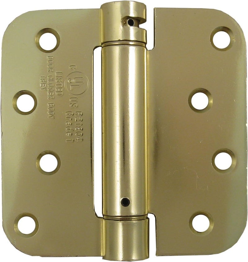 Hinge Outlet Spring Hinges, 4 Inch with 5/8 Inch Radius in Bright Brass, Self Closing, Door Closing Hinges, Adjustable, 10 Pack - Image 1